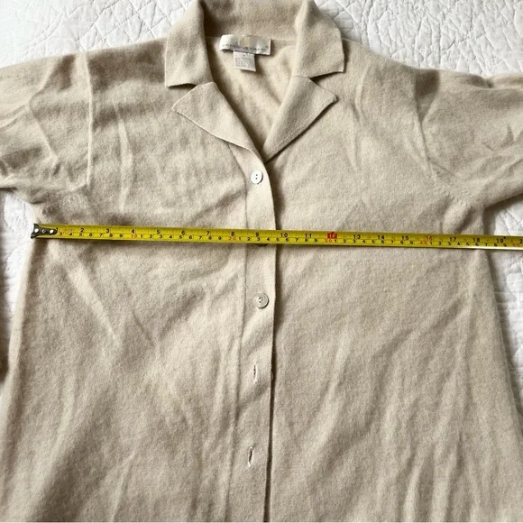 100% CASHMERE Vintage Precious Fibers Beige Oyster Button Cardigan Sweater M - Picture 13 of 16